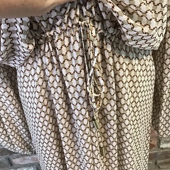 DKNY Women's Neutral Keyhole Neck Long Sleeve Peasant Tie Waist Maxi Dress XL - Picture 7 of 11